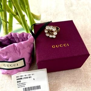 Authentic Gucci crystal double G ring - Size Small